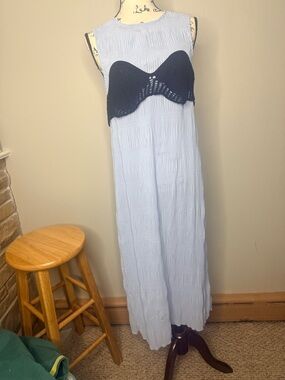 SHEIN Light Blue Maxi Dress with Navy Crochet Detail